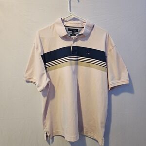 Tommy Hilfiger 90's Men's Pink Striped Polo Shirt Size XL Short Sleeve